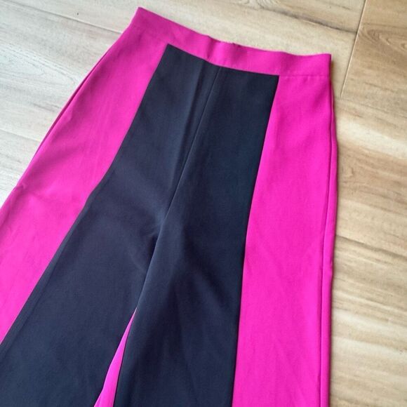 NWT Beulah Style Pink Black Color Block High Waist Wide Leg Pants - Picture 3 of 5
